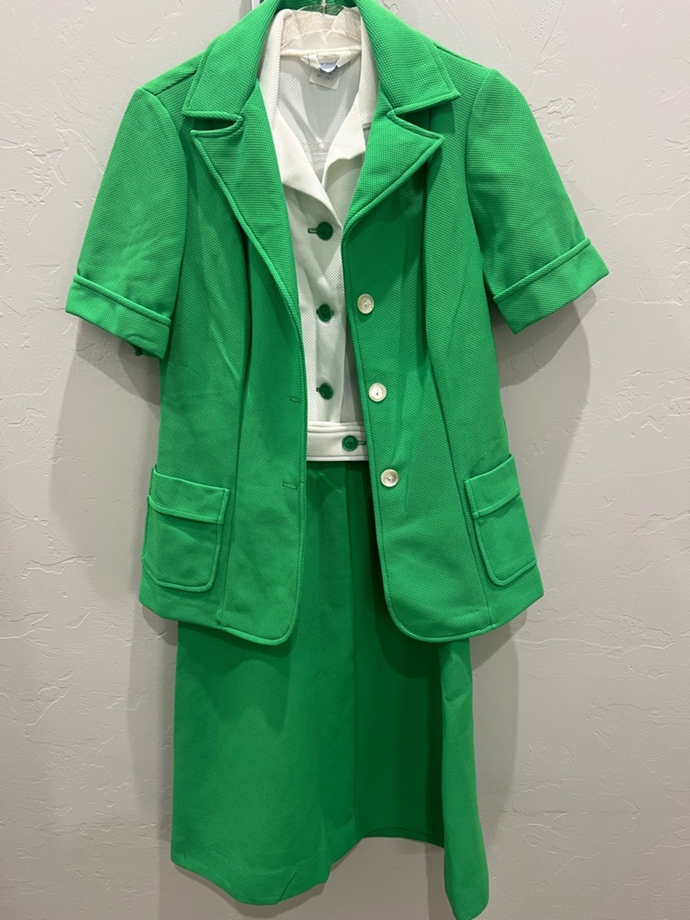 Sears Mid Mod Green & White Dress w/Matching Jacket VTG Retro Sz 12 Movie Prop